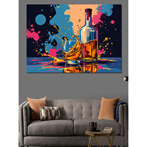 Renkli Viski Şişesi Patlaması Dekoratif Kanvas - Mdf Ahşap Tablo