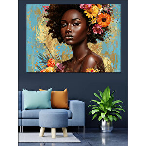 Altın Küpeli Esmer Kadın Dekoratif Kanvas - Mdf Ahşap Tablo 50x70 cm