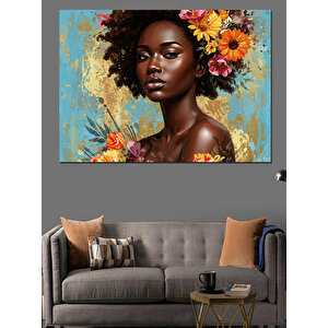 Altın Küpeli Esmer Kadın Dekoratif Kanvas - Mdf Ahşap Tablo 50x70 cm