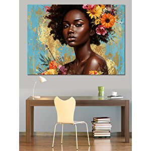 Altın Küpeli Esmer Kadın Dekoratif Kanvas - Mdf Ahşap Tablo 50x70 cm