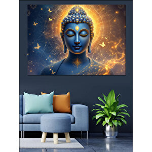 Parlayan Mavi Buda Dekoratif Kanvas - Mdf Ahşap Tablo 35x50 cm