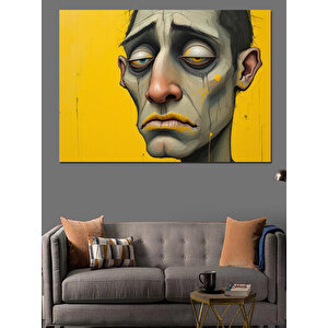 Sarı Duvar Üzgün Adam Dekoratif Kanvas - Mdf Ahşap Tablo 70x100 cm