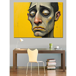 Sarı Duvar Üzgün Adam Dekoratif Kanvas - Mdf Ahşap Tablo 70x100 cm