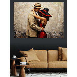 Tutkulu Çift Sarılması Dekoratif Kanvas - Mdf Ahşap Tablo 50x70 cm