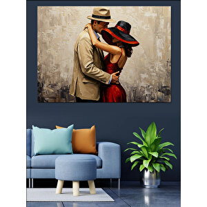 Tutkulu Çift Sarılması Dekoratif Kanvas - Mdf Ahşap Tablo 50x70 cm