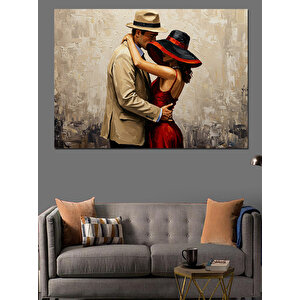 Tutkulu Çift Sarılması Dekoratif Kanvas - Mdf Ahşap Tablo 50x70 cm