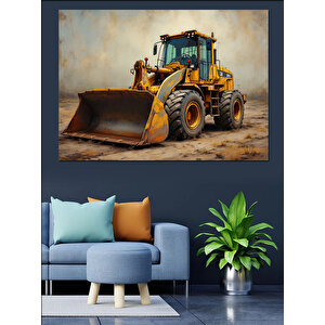 Sarı Renkli Kepçe Makinesi Dekoratif Kanvas - Mdf Ahşap Tablo 70x100 cm