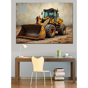 Sarı Renkli Kepçe Makinesi Dekoratif Kanvas - Mdf Ahşap Tablo