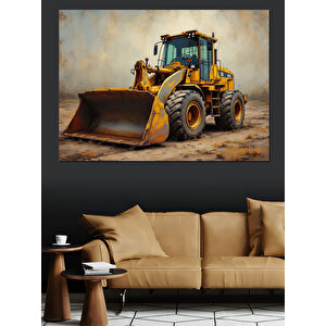 Sarı Renkli Kepçe Makinesi Dekoratif Kanvas - Mdf Ahşap Tablo 35x50 cm