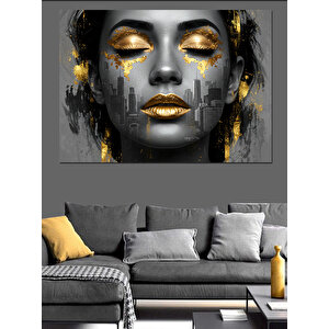 Altın Parıltılı Kadın Portresi Dekoratif Kanvas - Mdf Ahşap Tablo 100x140 cm