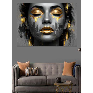 Altın Parıltılı Kadın Portresi Dekoratif Kanvas - Mdf Ahşap Tablo