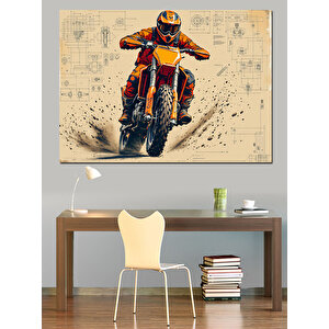 Motokros Yapan Sporcu Adam Dekoratif Kanvas - Mdf Ahşap Tablo 100x140 cm
