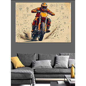 Motokros Yapan Sporcu Adam Dekoratif Kanvas - Mdf Ahşap Tablo 100x140 cm
