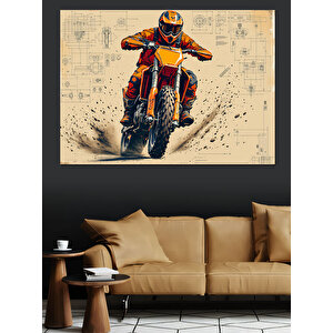 Motokros Yapan Sporcu Adam Dekoratif Kanvas - Mdf Ahşap Tablo 100x140 cm