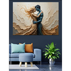 Kabartma Stilde Aşık Çift Dekoratif Kanvas - Mdf Ahşap Tablo 100x140 cm