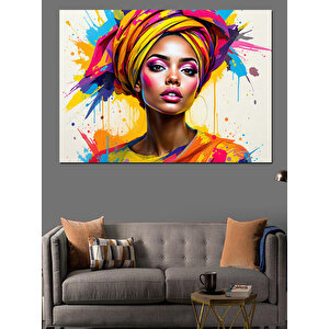 Renkli Kıyafetli Güzel Kadın Dekoratif Kanvas - Mdf Ahşap Tablo 100x140 cm