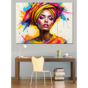 Renkli Kıyafetli Güzel Kadın Dekoratif Kanvas - Mdf Ahşap Tablo 100x140 cm