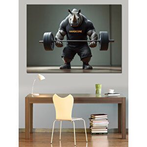 Ağırlık Kaldıran Gergedan Sporcusu Dekoratif Kanvas - Mdf Ahşap Tablo 100x140 cm