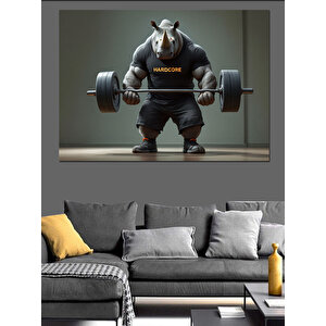 Ağırlık Kaldıran Gergedan Sporcusu Dekoratif Kanvas - Mdf Ahşap Tablo 100x140 cm