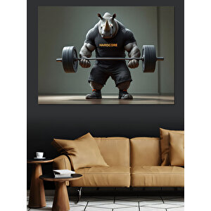 Ağırlık Kaldıran Gergedan Sporcusu Dekoratif Kanvas - Mdf Ahşap Tablo 100x140 cm