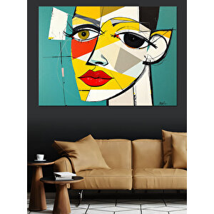Soyut Renkli Picasso Tarzı Kadın Dekoratif Kanvas - Mdf Ahşap Tablo 35x50 cm