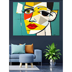 Soyut Renkli Picasso Tarzı Kadın Dekoratif Kanvas - Mdf Ahşap Tablo 35x50 cm