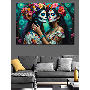 Geleneksel Ölüler Günü Kadınlar Dekoratif Kanvas - Mdf Ahşap Tablo 100x140 cm