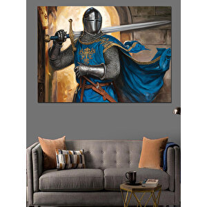 Kalkanlı Ortaçağ Şövalyesi Dekoratif Kanvas - Mdf Ahşap Tablo 70x100 cm
