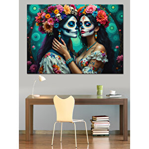 Geleneksel Ölüler Günü Kadınlar Dekoratif Kanvas - Mdf Ahşap Tablo 35x50 cm