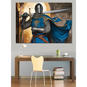 Kalkanlı Ortaçağ Şövalyesi Dekoratif Kanvas - Mdf Ahşap Tablo