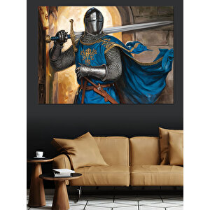Kalkanlı Ortaçağ Şövalyesi Dekoratif Kanvas - Mdf Ahşap Tablo 50x70 cm