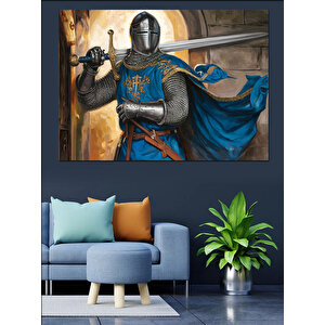 Kalkanlı Ortaçağ Şövalyesi Dekoratif Kanvas - Mdf Ahşap Tablo 50x70 cm