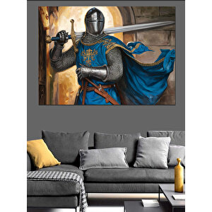 Kalkanlı Ortaçağ Şövalyesi Dekoratif Kanvas - Mdf Ahşap Tablo