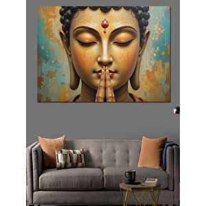 Meditasyonda Altın Buda Portresi Dekoratif Kanvas - Mdf Ahşap Tablo 100x140 cm