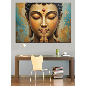 Meditasyonda Altın Buda Portresi Dekoratif Kanvas - Mdf Ahşap Tablo 100x140 cm