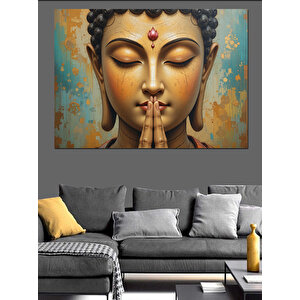 Meditasyonda Altın Buda Portresi Dekoratif Kanvas - Mdf Ahşap Tablo 100x140 cm