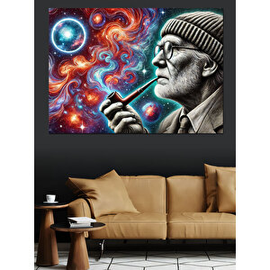 Pipo İçen Yaşlı Adam Dekoratif Kanvas - Mdf Ahşap Tablo 70x100 cm