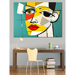 Soyut Renkli Picasso Tarzı Kadın Dekoratif Kanvas - Mdf Ahşap Tablo