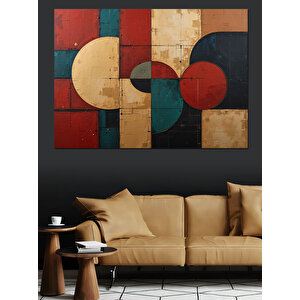 Geometrik Renkli Daire Kompozisyonu Dekoratif Kanvas - Mdf Ahşap Tablo 100x140 cm