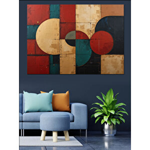 Geometrik Renkli Daire Kompozisyonu Dekoratif Kanvas - Mdf Ahşap Tablo 100x140 cm
