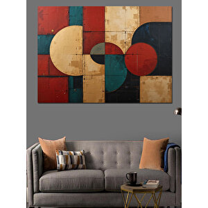 Geometrik Renkli Daire Kompozisyonu Dekoratif Kanvas - Mdf Ahşap Tablo 100x140 cm