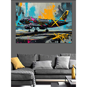 Renkli Yolcu Uçağı Dekoratif Kanvas - Mdf Ahşap Tablo 70x100 cm