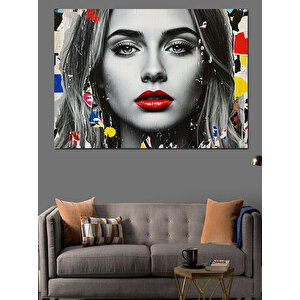Siyah Beyaz Renkli Dudaklı Kadın Dekoratif Kanvas - Mdf Ahşap Tablo 100x140 cm