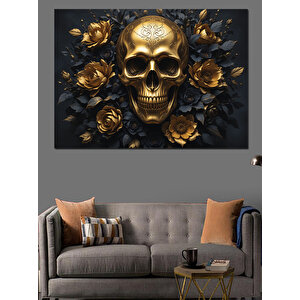 Altın Siyah Kafatası Dekoratif Kanvas - Mdf Ahşap Tablo 70x100 cm