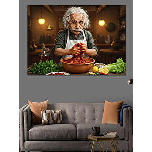 Çiğ Köfte Yapan Einstein Dekoratif Kanvas - Mdf Ahşap Tablo 70x100 cm