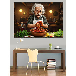 Çiğ Köfte Yapan Einstein Dekoratif Kanvas - Mdf Ahşap Tablo