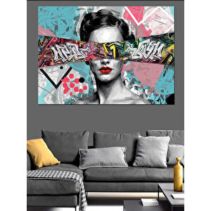Grafiti Arka Planlı Genç Kadın Dekoratif Kanvas - Mdf Ahşap Tablo 35x50 cm