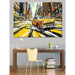 Sarı Taksi New York Dekoratif Kanvas - Mdf Ahşap Tablo 25x35 cm