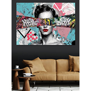 Grafiti Arka Planlı Genç Kadın Dekoratif Kanvas - Mdf Ahşap Tablo