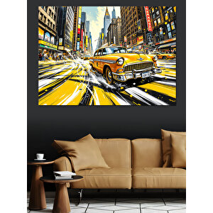 Sarı Taksi New York Dekoratif Kanvas - Mdf Ahşap Tablo 35x50 cm